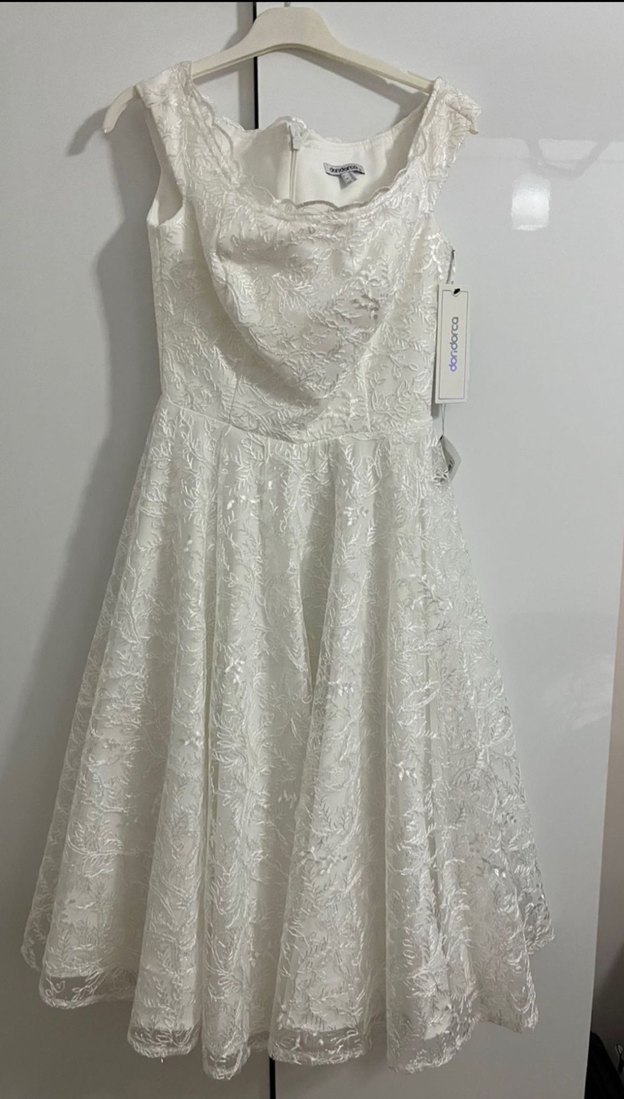 Vintage Beyaz Midi A-Line Düğün Elbisesi - Görsel 3