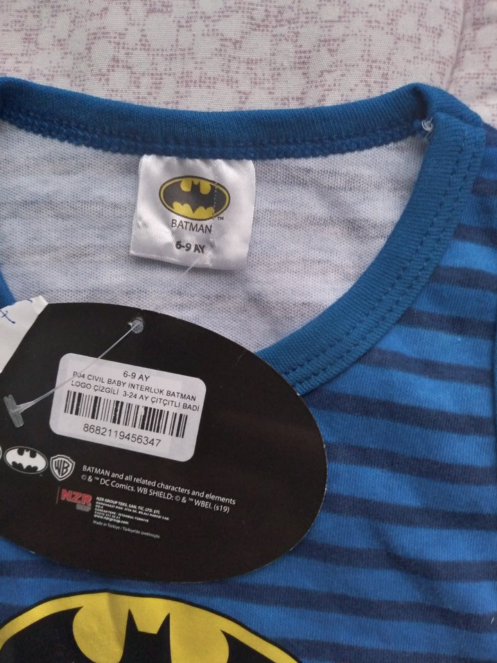 Çizgili Batman Baskılı Erkek Bebek Atlet Body - Görsel 2