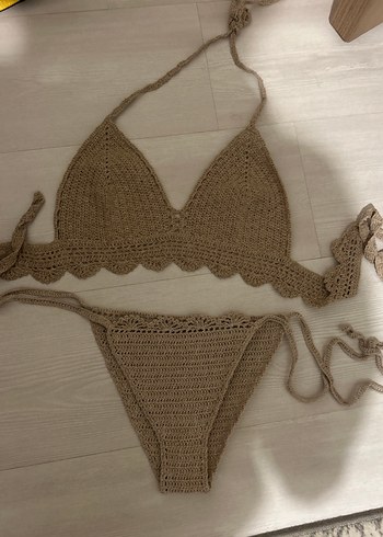 Bej Dantel Detaylı Bohem Bikini