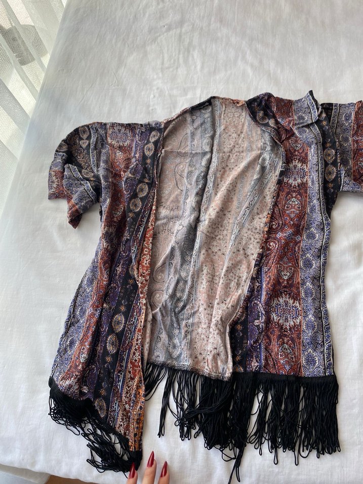 Desenli Uzun Kadın Kimono - Görsel 2