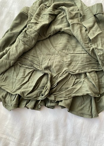 Kadın Haki Midi Keten Pileli Etek - Görsel 6