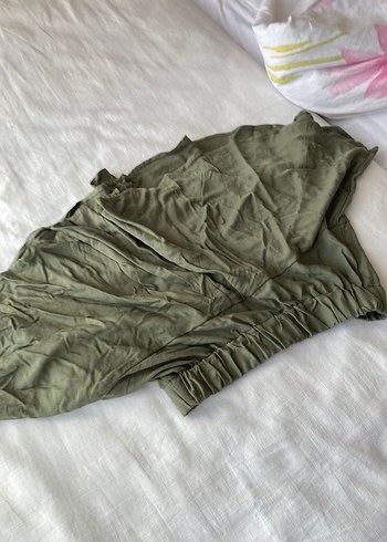 Kadın Haki Midi Keten Pileli Etek - Görsel 9