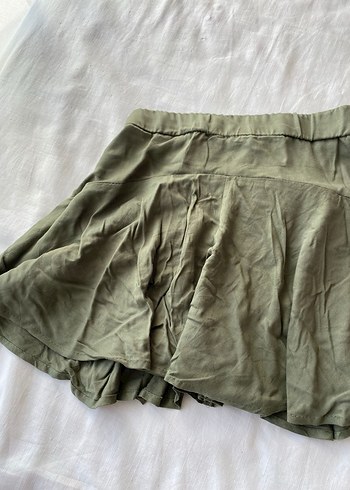 Kadın Haki Midi Keten Pileli Etek - Görsel 3