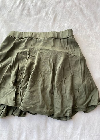 Kadın Haki Midi Keten Pileli Etek - Görsel 4