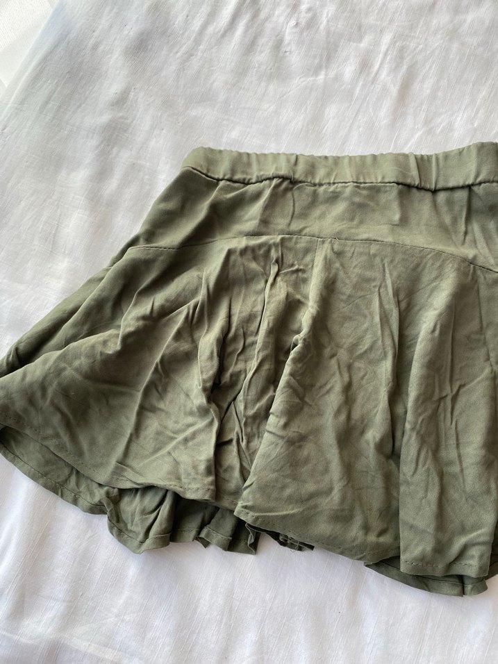 Kadın Haki Midi Keten Pileli Etek - Görsel 3