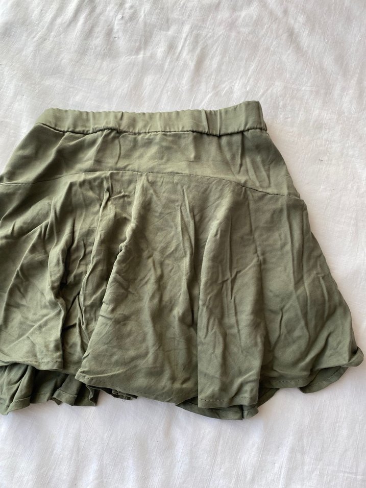 Kadın Haki Midi Keten Pileli Etek - Görsel 4