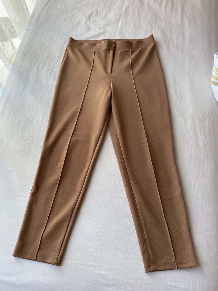 Kadın Bej Normal Boy Kumaş Pantolon - Görsel 3