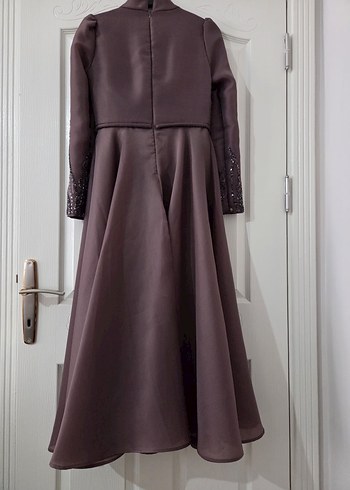 Kadın Mor Uzun Kollu Nakışlı Abiye Elbise - Görsel 7