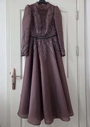 Kadın Mor Uzun Kollu Nakışlı Abiye Elbise - Görsel 2