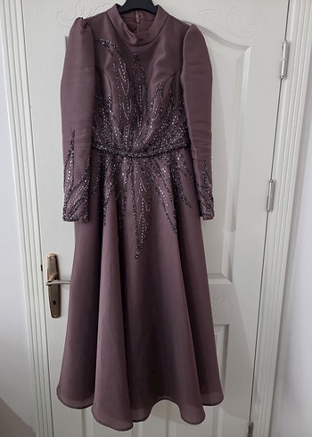 Kadın Mor Uzun Kollu Nakışlı Abiye Elbise - Görsel 5