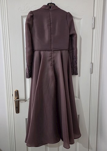 Kadın Mor Uzun Kollu Nakışlı Abiye Elbise - Görsel 8