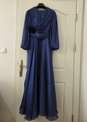 Drapeli Lacivert Uzun Abiye Elbise - Görsel 2
