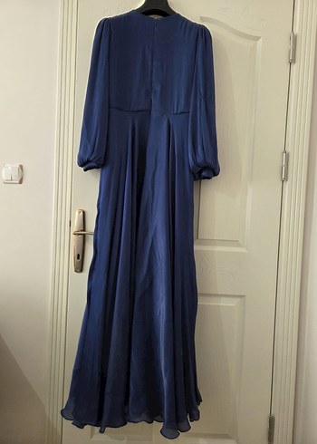 Drapeli Lacivert Uzun Abiye Elbise - Görsel 3