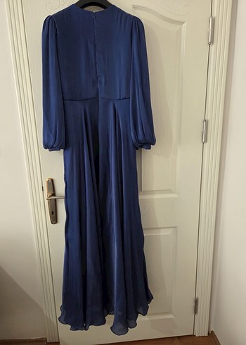 Drapeli Lacivert Uzun Abiye Elbise - Görsel 5