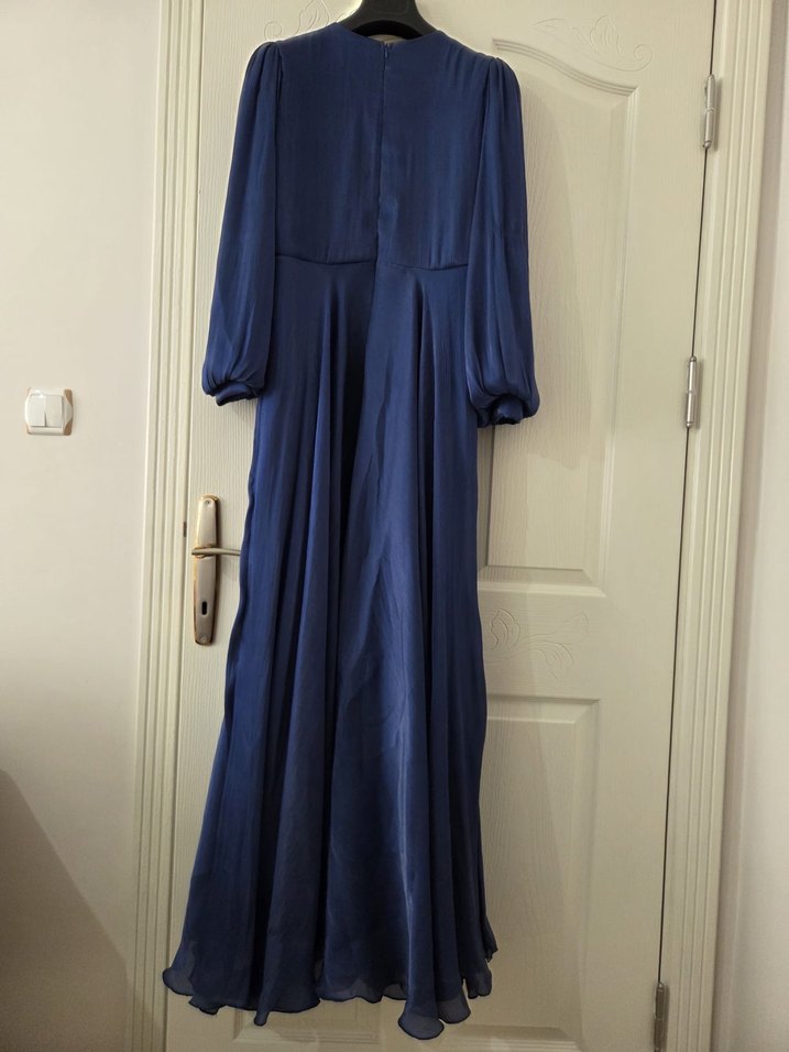 Drapeli Lacivert Uzun Abiye Elbise - Görsel 3