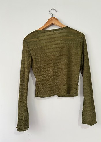 Kadın Haki Pilili Keten Bluz - Görsel 2