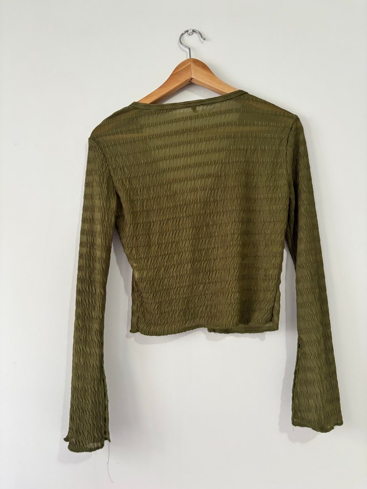 Kadın Haki Pilili Keten Bluz - Görsel 2