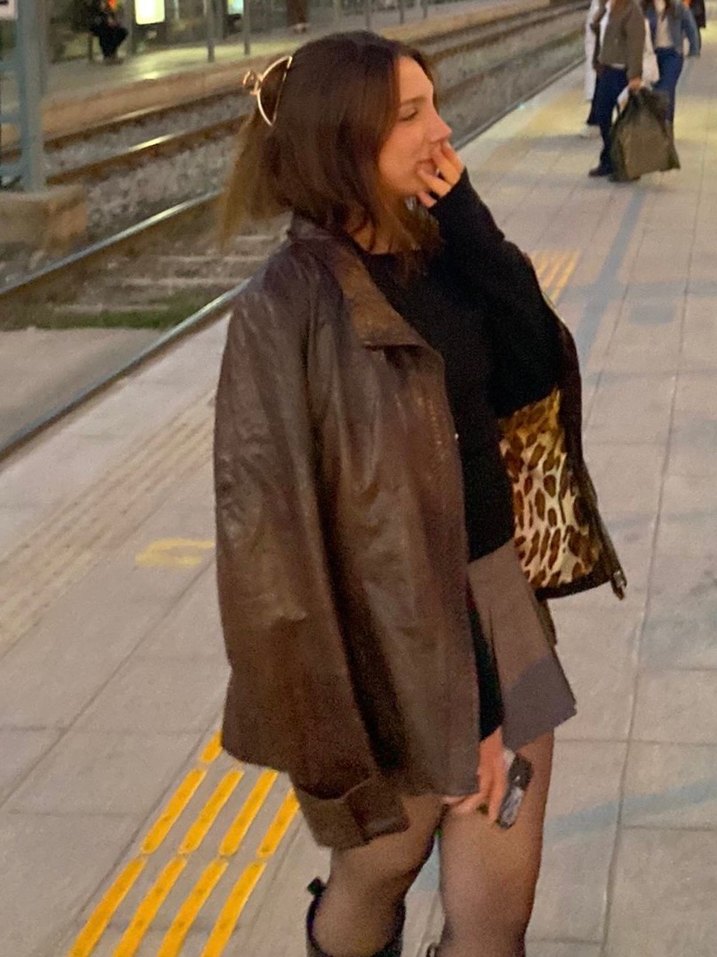 Kahverengi Kadın Deri Y2k Vintage Ceket - Görsel 3