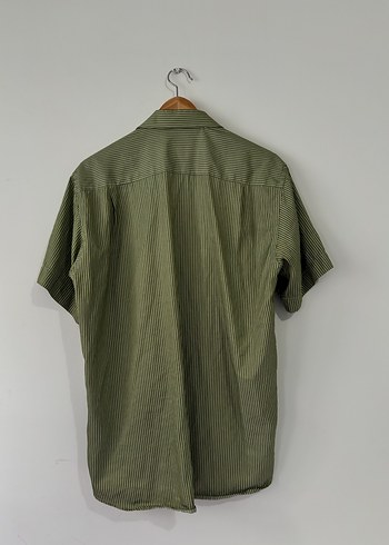 Erkek Kısa Kollu Khaki Keten Gömlek Vintage Y2k - Görsel 2