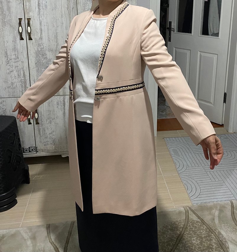 Bej Midi taşlı Ceket - Görsel 3