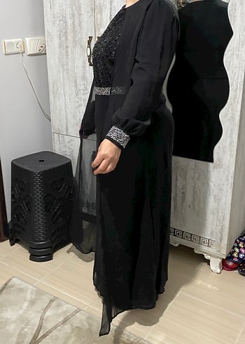 Uzun Siyah Drapeli Kadın Elbise - Görsel 3