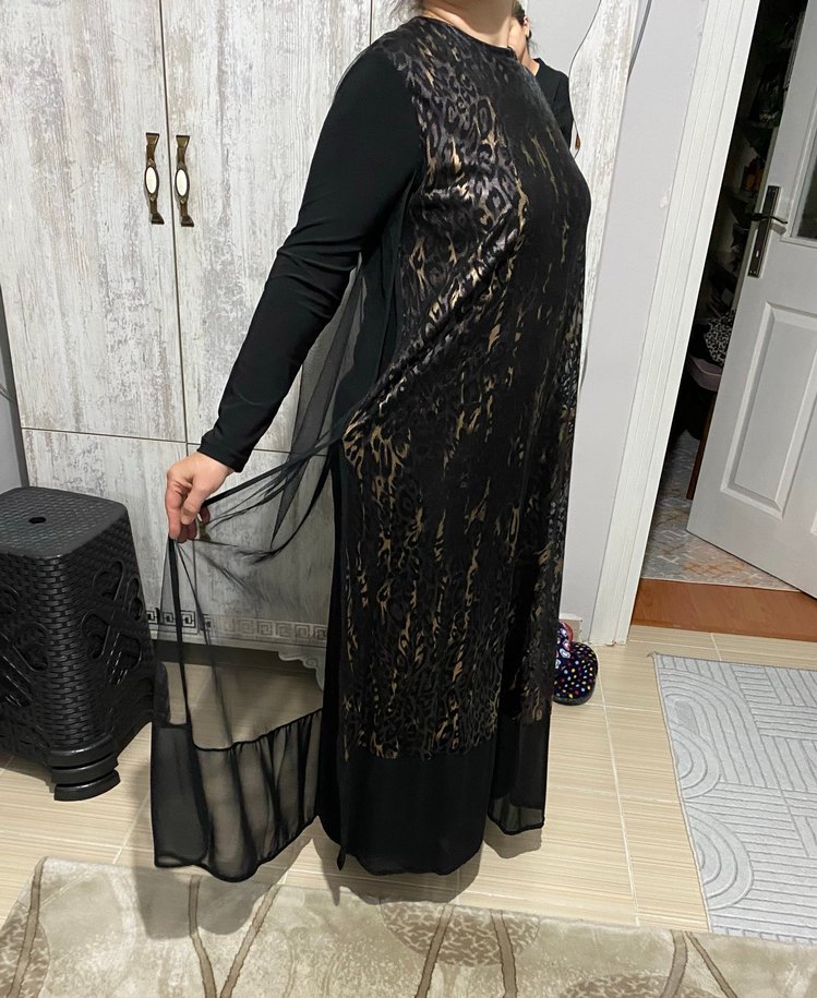 Siyah Desenli Uzun Elbise - Görsel 2