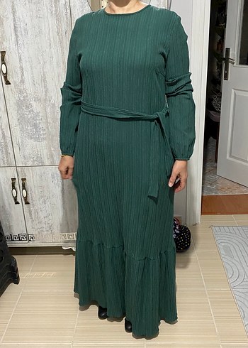 Yeşil Uzun Piliseli Kadın Elbise - Görsel 4