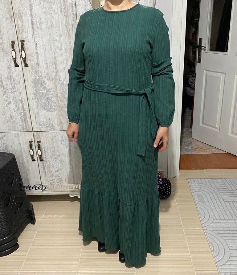 Yeşil Uzun Piliseli Kadın Elbise - Görsel 4