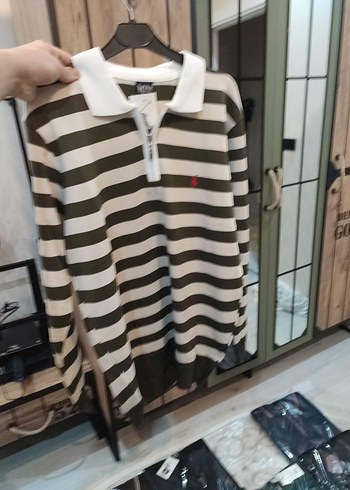 Gri Çizgili Polo Yaka Erkek Tişört - Görsel 5