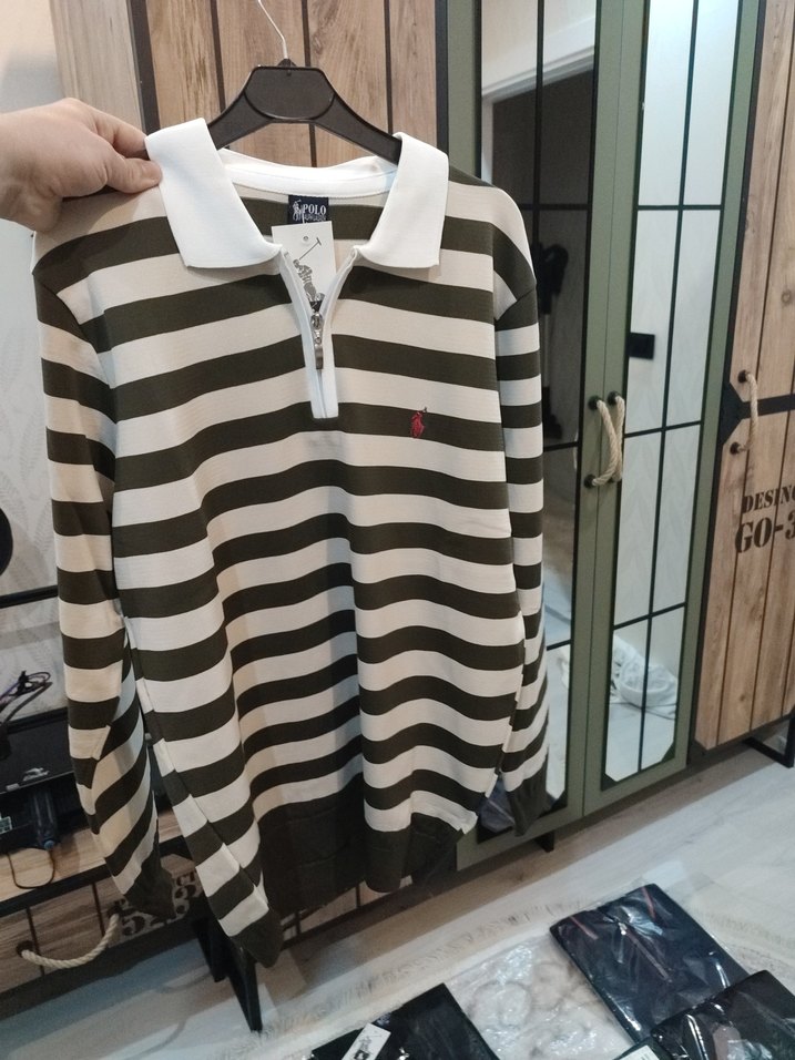 Gri Çizgili Polo Yaka Erkek Tişört - Görsel 4