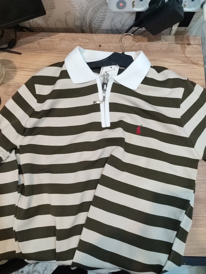 Gri Çizgili Polo Yaka Erkek Tişört - Görsel 2