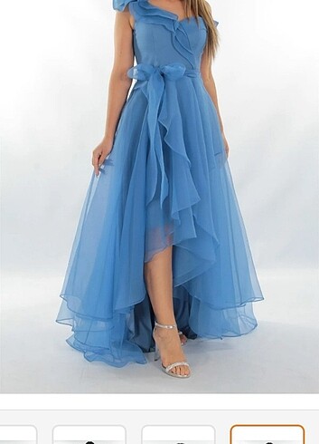 Mavi tül abiye elbise