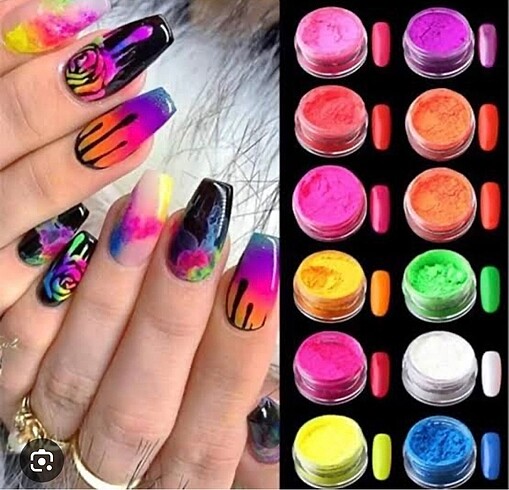 Neon toz seti tırnak tasarım seti