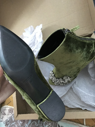 38 Beden yeşil Renk Zara Velvet Ankle Boots 