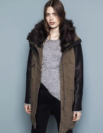 Pull&Bear; Leather Sleeve Leopard Parka