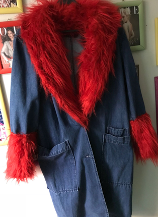 Diğer P&B Red Fur Denim Jacket