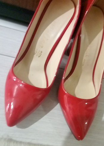 Kadın Parlak Kırmızı Stiletto Topuklu Ayakkabı - Görsel 5