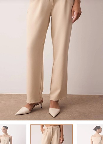 Taş Düz Kesim Geniş Paça Pileli Dokuma Kumaş Pantolon - Görsel 2