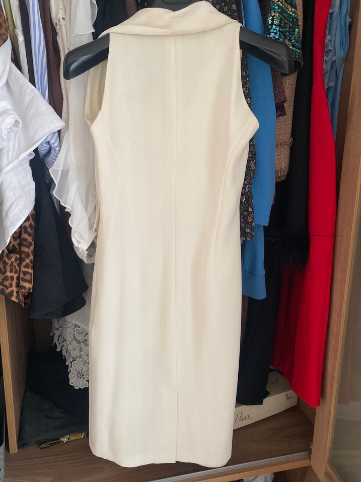 Beyaz sıfır midi boy elbise - Görsel 2