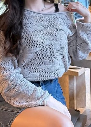 Bej Örgü Bohem Salaş Kadın Kazak - Görsel 2