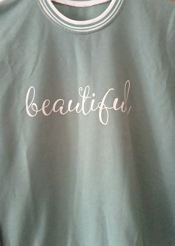46 Beden Yeşil Baskılı Kadın Sweatshirt