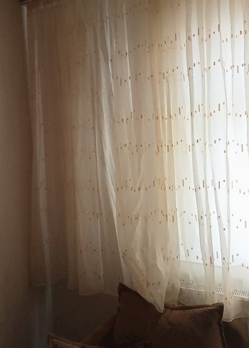 Krem  Düz Tül Perde eni 460cm boyu 200cm - Görsel 4