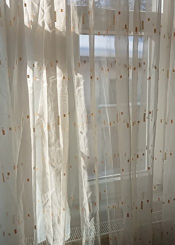 Krem  Düz Tül Perde eni 460cm boyu 200cm - Görsel 2