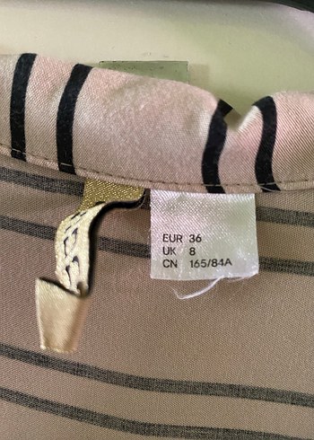 H&M Bej Çizgili V Yaka Uzun Kadın elbise