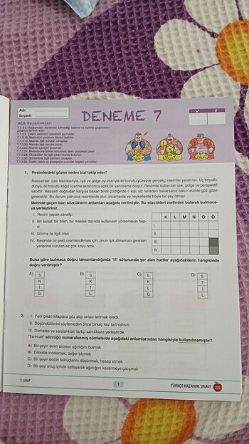  Beden Kondisyon Türkçe Deneme 7. Sınıf