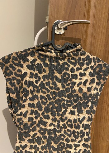 Kahverengi Leopar Desenli Balıkçı Yaka Elbise - Görsel 3