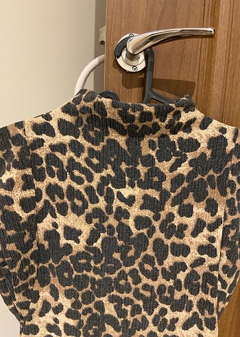 Kahverengi Leopar Desenli Balıkçı Yaka Elbise - Görsel 5