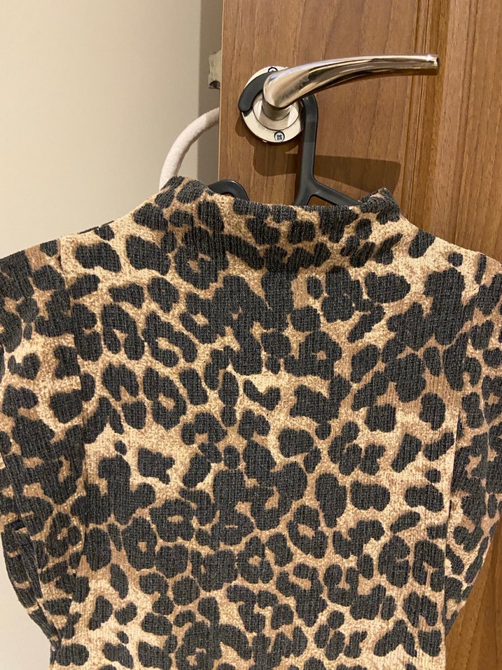 Kahverengi Leopar Desenli Balıkçı Yaka Elbise - Görsel 5