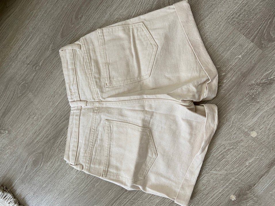 Bej Keten Mini Kadın Şort - Görsel 3