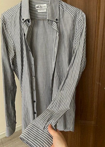 Gri Çizgili Keten Erkek Gömlek - Görsel 2